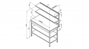 Стіл виробничий з двома полками і додатковими полицями